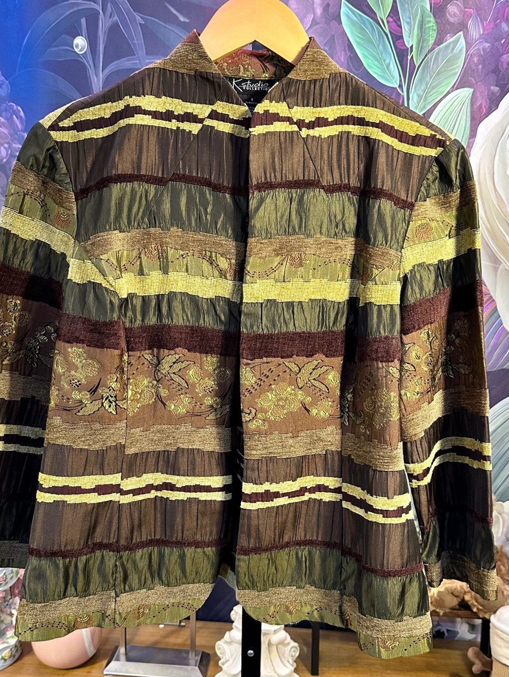 K Studio 8 Jacket Artsy Boho Whimsigoth Striped Textured Rayon Blend Brown